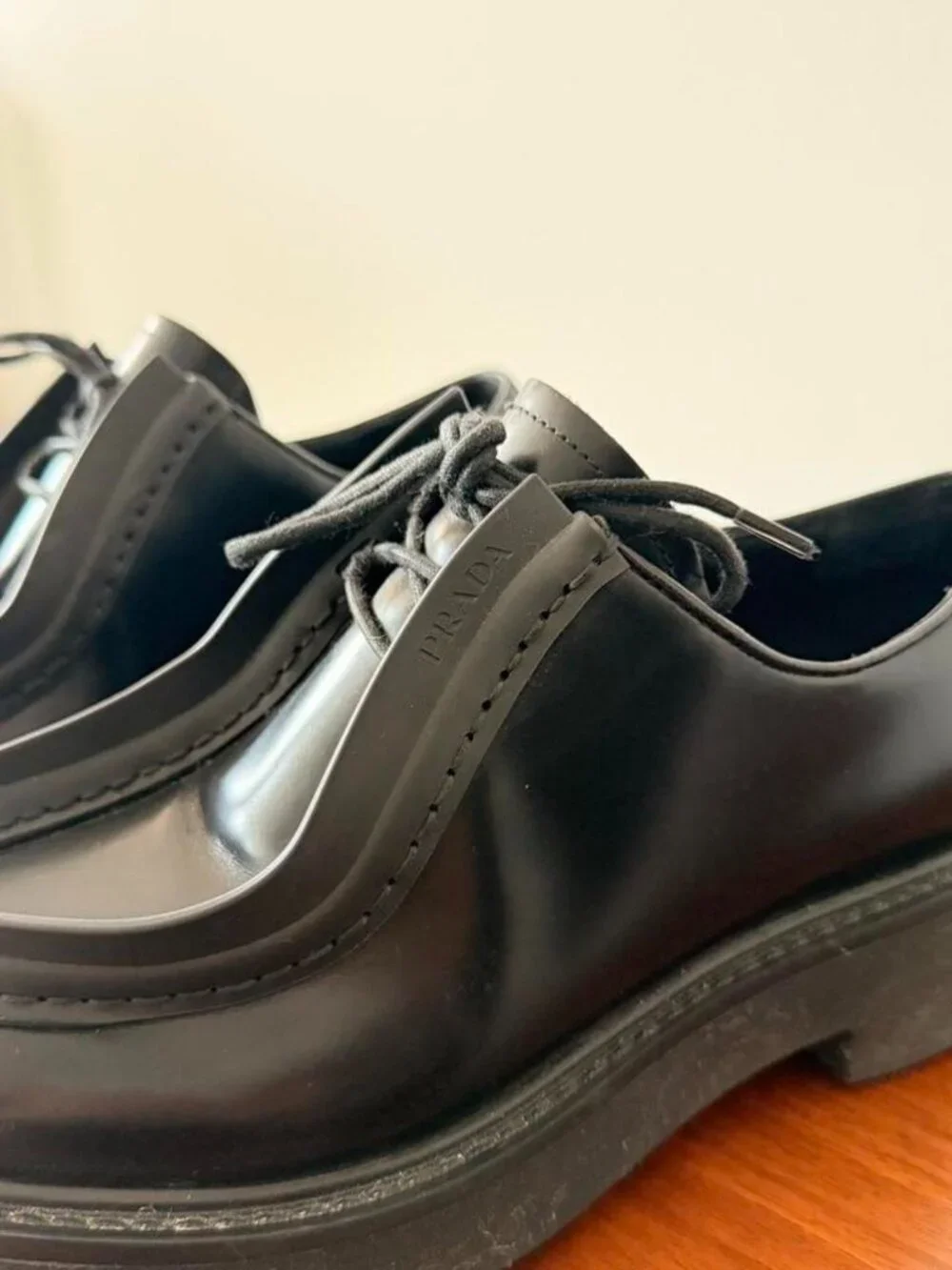 Prada Diapason Black Opaque Brushed Leather Lace-Up Shoes - Picture 3 of 6